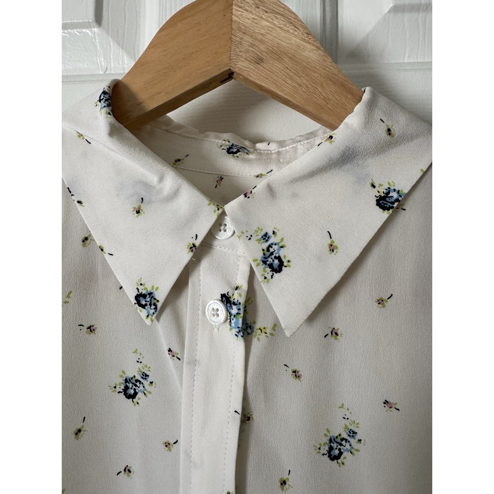 Equipment Femme Silk Ditsy Floral Button Front Shirt Blouse Women's S White Blue